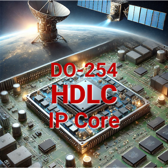 The HDLC IP Core from CAST can replace obsolete parts in legacy systeems sach as used for satellite communications, as suggested in this AI-generated illustration.